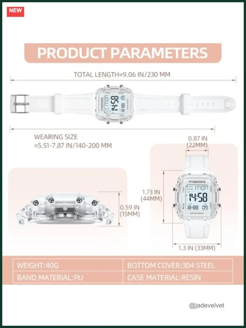 Digital Sport Watch for Women Waterproof Alarm Stopwatch Countdown 5ATM